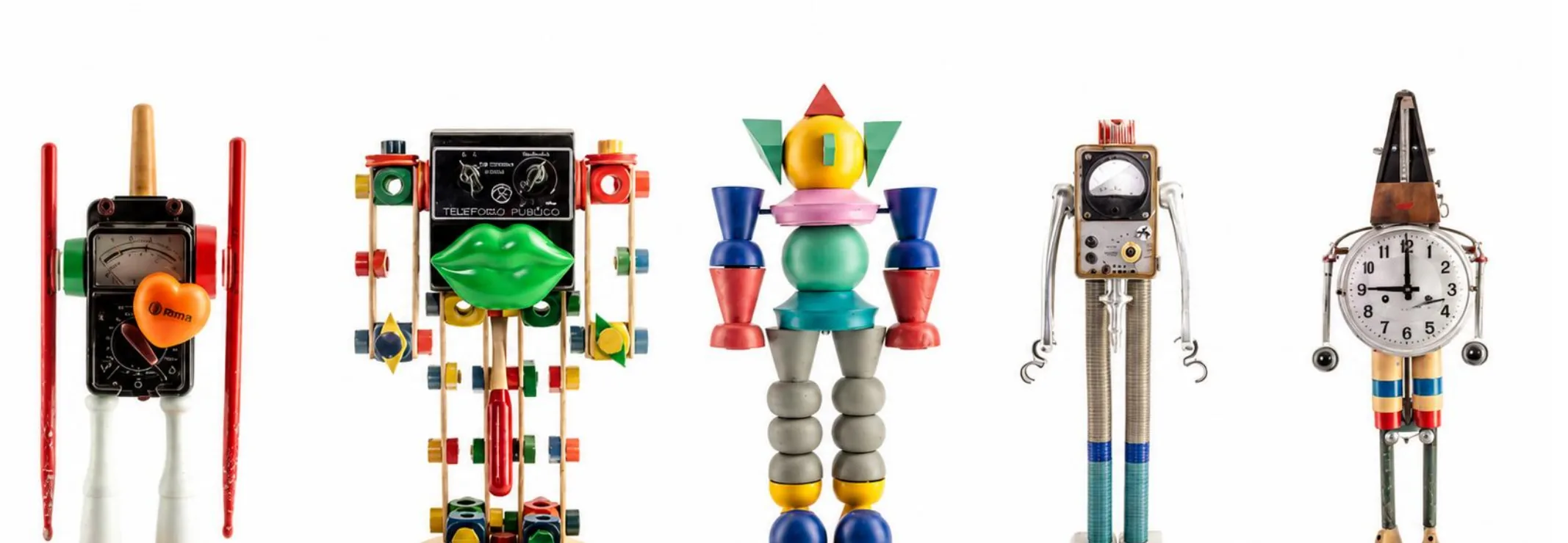 Collection of colorful Criss robot sculptures